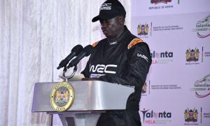 Deputy President Rigathi Gachagua making a speech during the launch of Talanta Motorsport Academy 