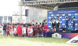 Kenyan Maasai Community celebrating together with the winners of the WRC safari rally Kenya 2024 at Hell's gate in Naivasha